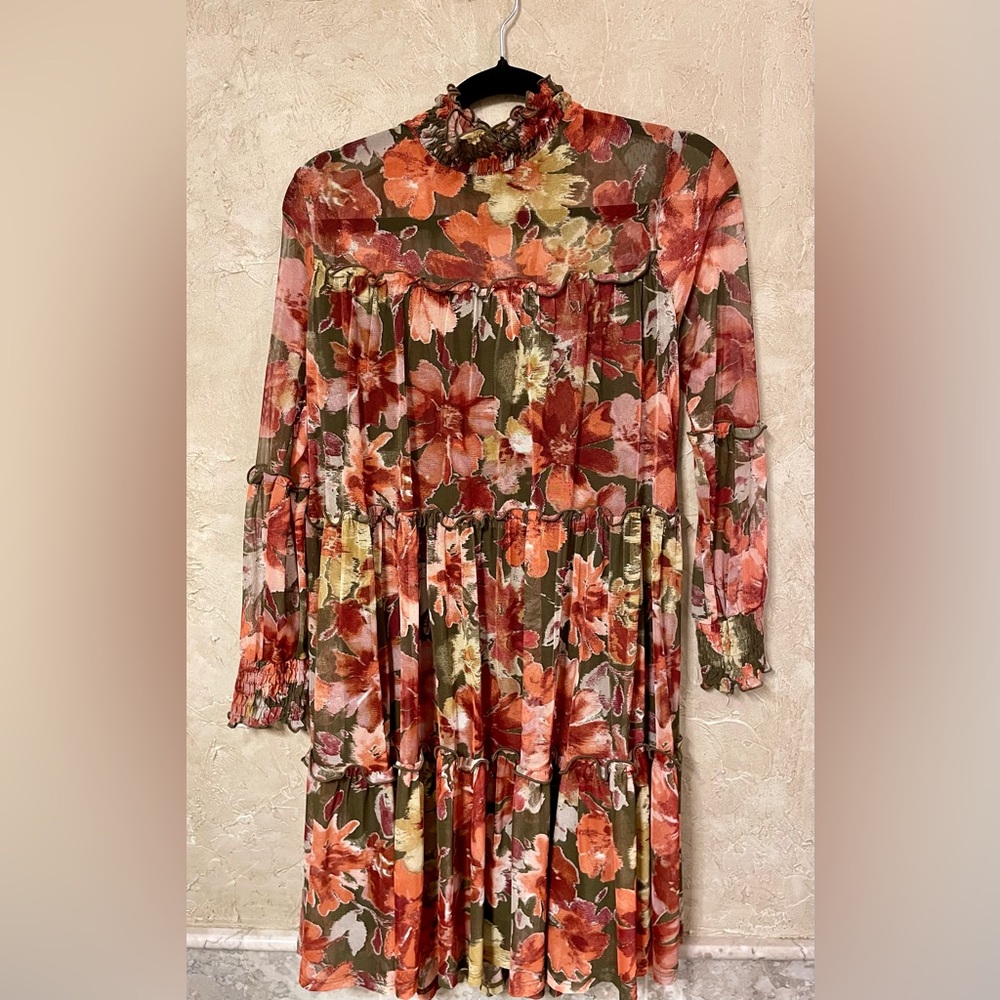 Stella & Julie Floral Dress Tiered Ruffle Layered Trapeze Swing A Line